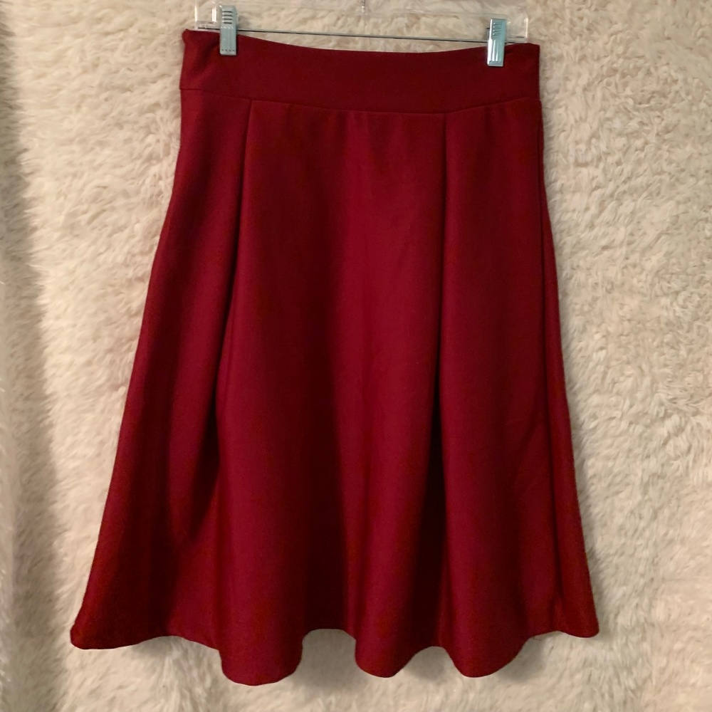 Burgundy Pleated A-Line Skirt